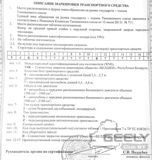 ОПИСАНИЕ МАРКИРОВКИ ТРАНСПОРТНОГО СРЕДСТВА